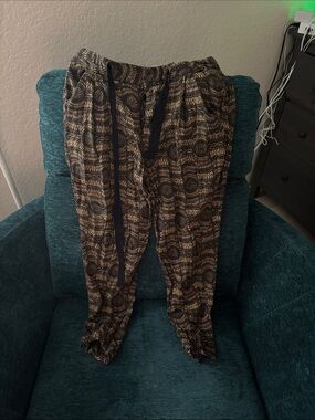 Free People Drawstring Pants - Black & Tan Pattern